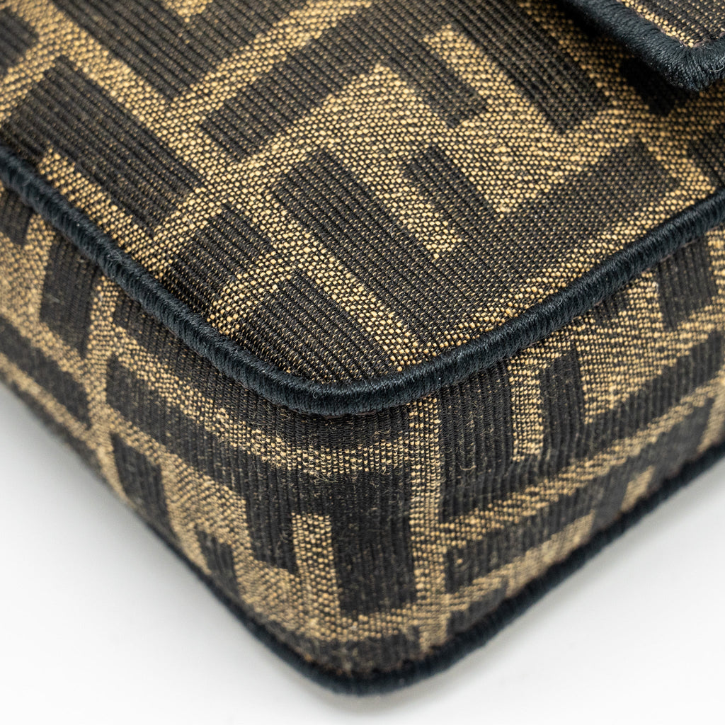 FENDI MINI BAGUETTE BAG FF JACQUARD FABRIC BROWN GHW
