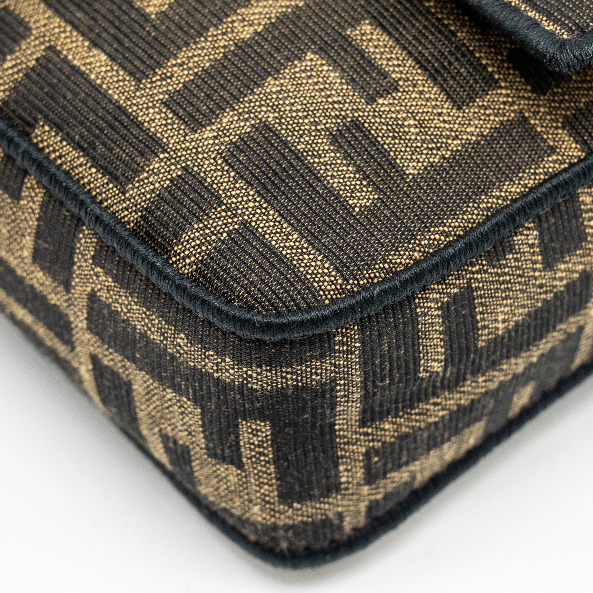 FENDI MINI BAGUETTE BAG FF JACQUARD FABRIC BROWN GHW