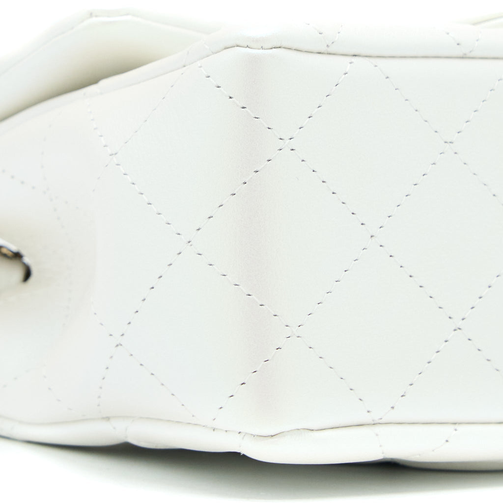 CHANEL CLASSIC MINI RECTANGULAR FLAP BAG CALFSKIN IRIDESCENT WHITE LGHW