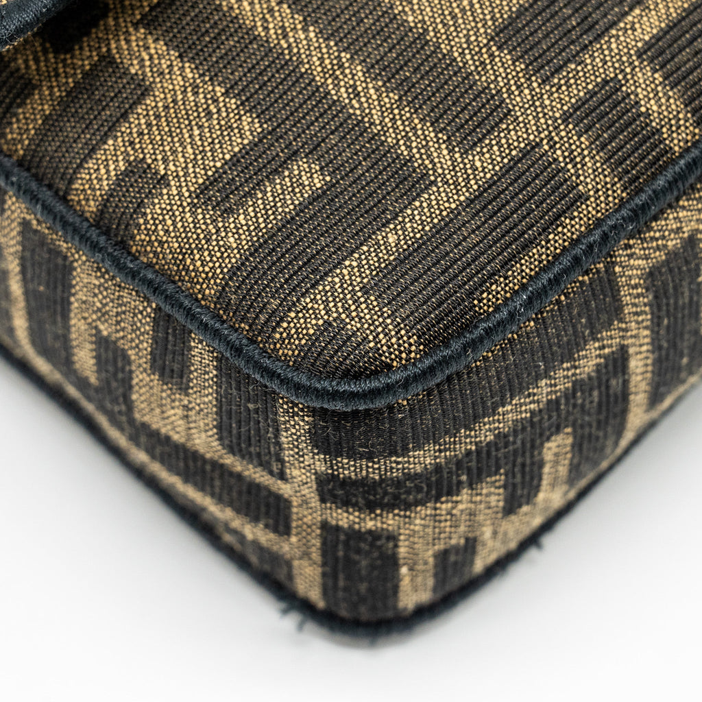 FENDI MINI BAGUETTE BAG FF JACQUARD FABRIC BROWN GHW