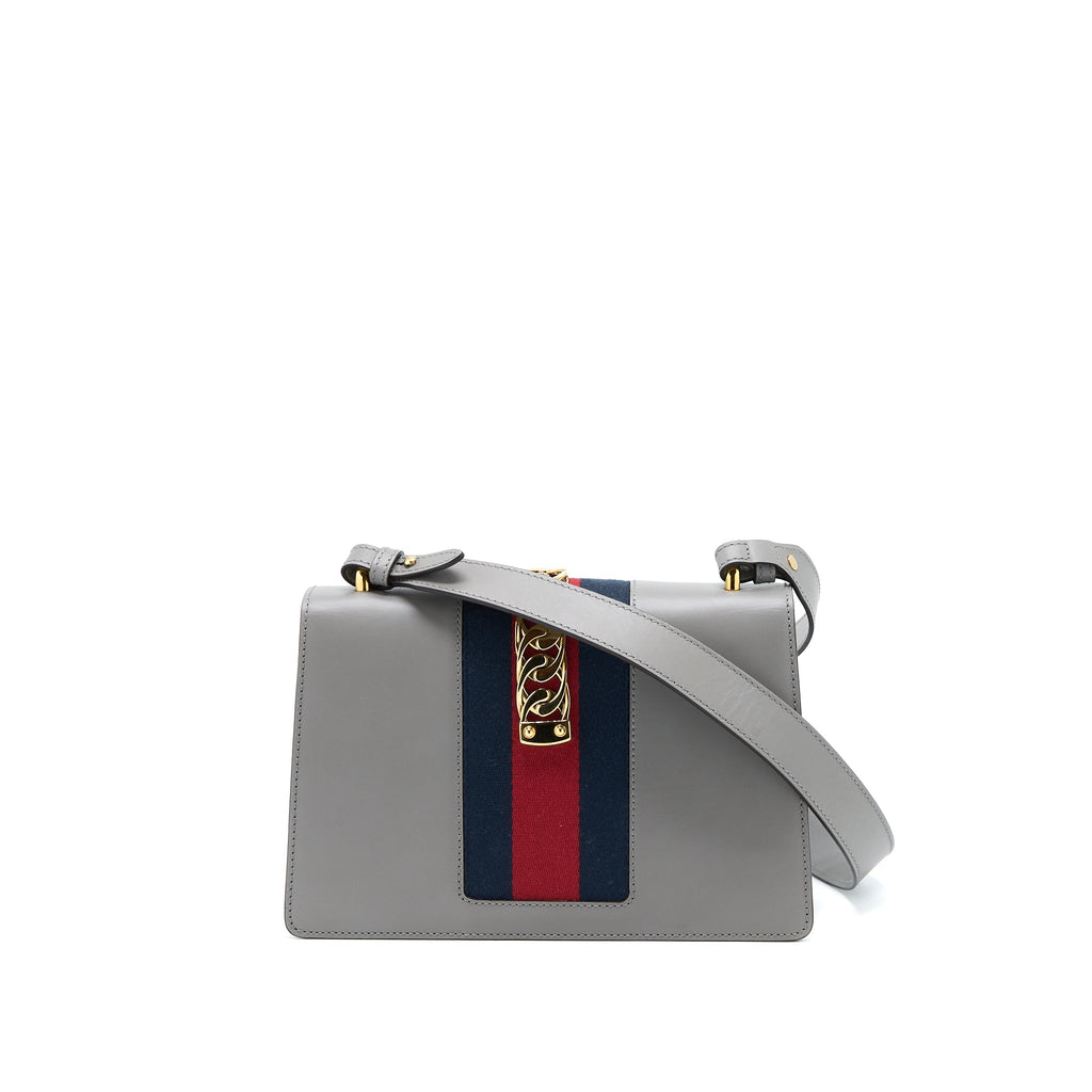 GUCCI SMALL SYLVIE SHOULDER BAG CALFSKIN GREY GHW