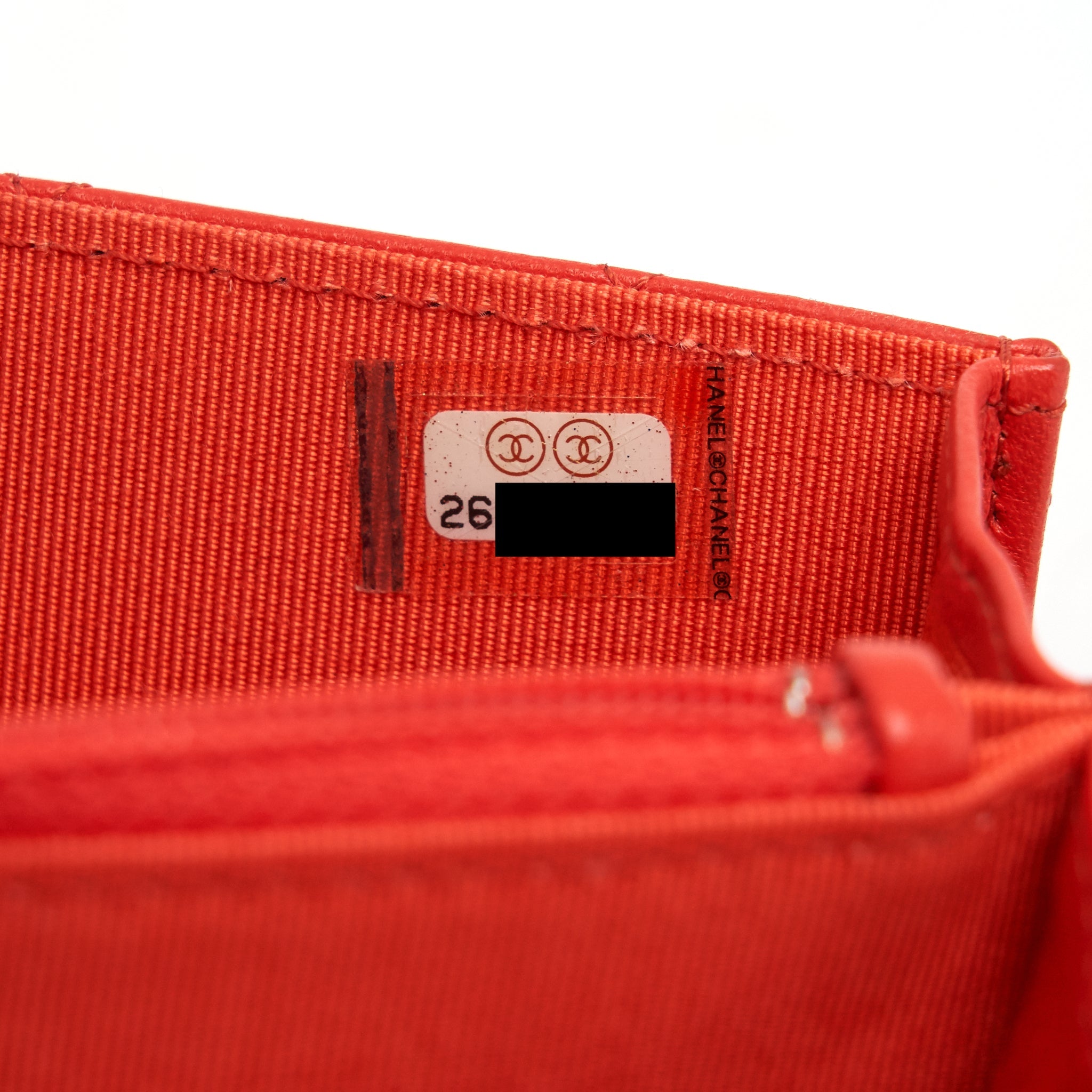 CHANEL SQUARE WALLET ON CHAIN CORAL RED LAMBSKIN SHW