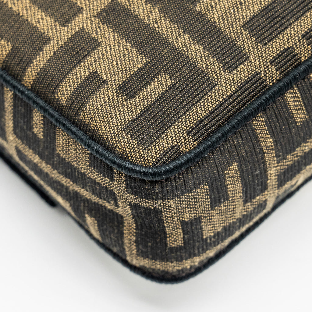FENDI MINI BAGUETTE BAG FF JACQUARD FABRIC BROWN GHW