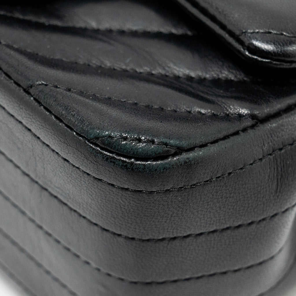 CHANEL MINI SQUARE CHEVRON FLAP BAG LAMBSKIN BLACK GHW