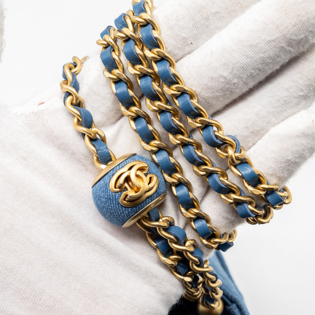 CHANEL PEARL CRUSH WALLET ON CHAIN DENIM BLUE GHW (MICROCHIP)