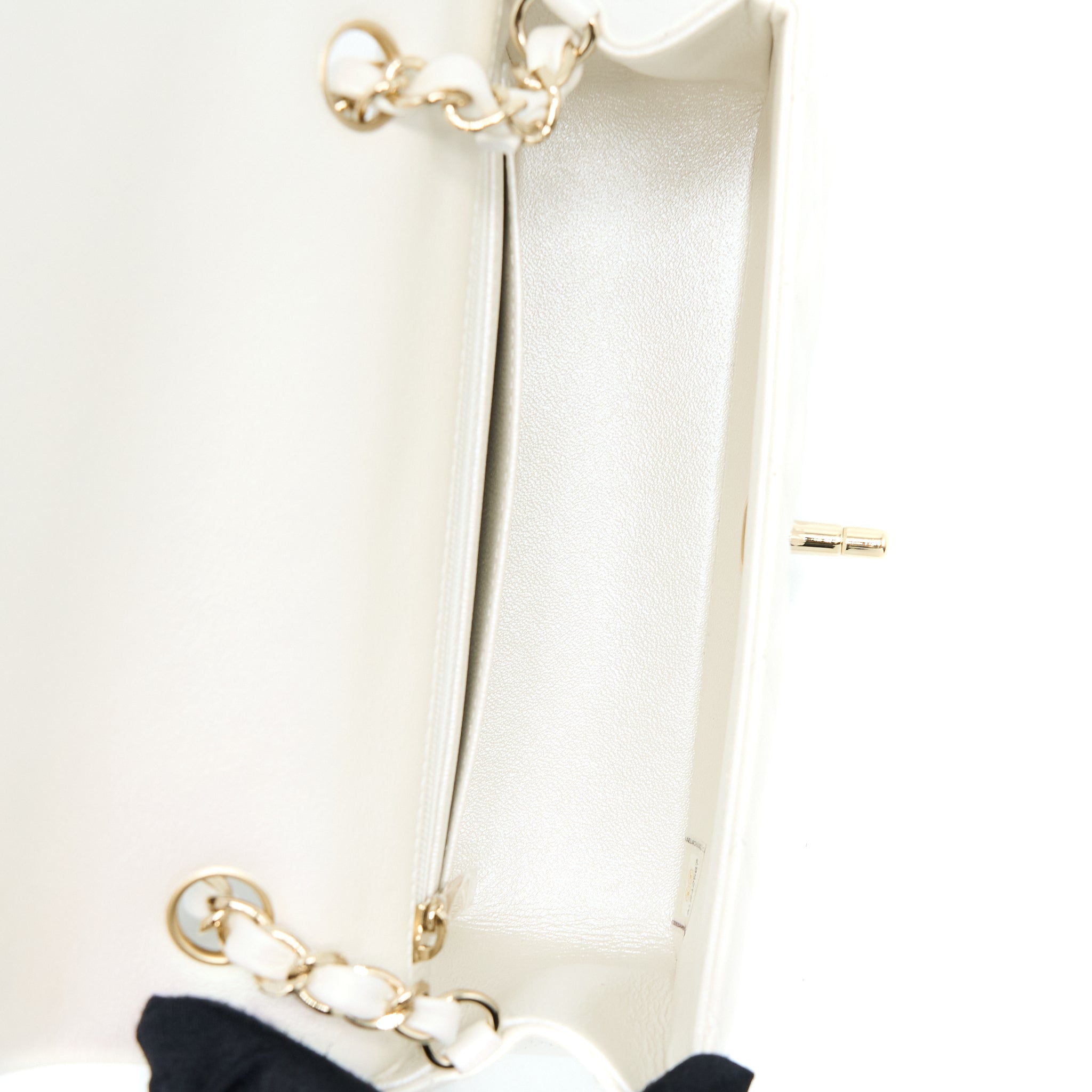 CHANEL CLASSIC MINI RECTANGULAR FLAP BAG CALFSKIN IRIDESCENT WHITE LGHW