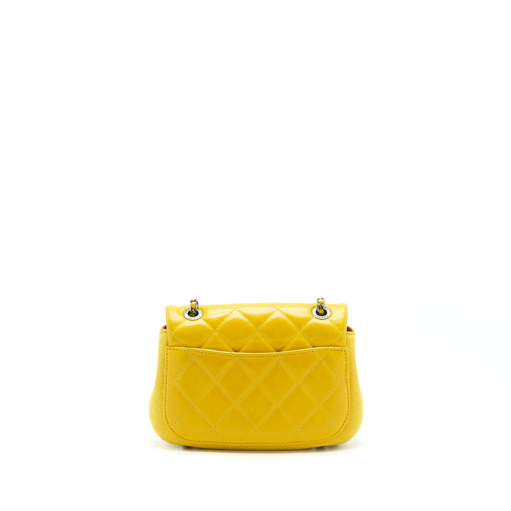 CHANEL SEASONAL LIMITED FLAP BAG LEATHER AND FABRIC YELLOW WITH RUTHENIUM HARDWARE