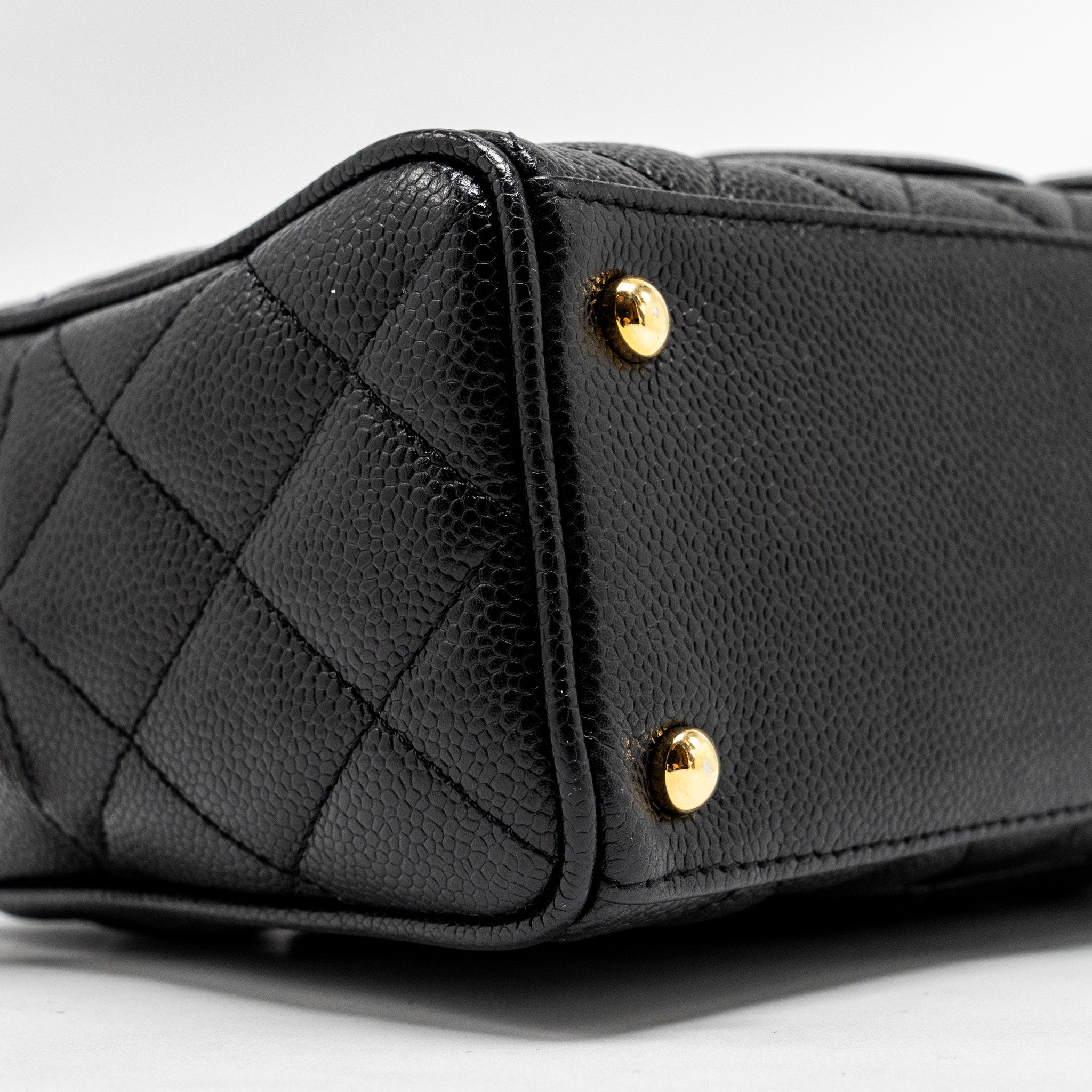 CHANEL VINTAGE QUILTED CC LOGO BOWLING BAG CAVIAR BLACK GHW
