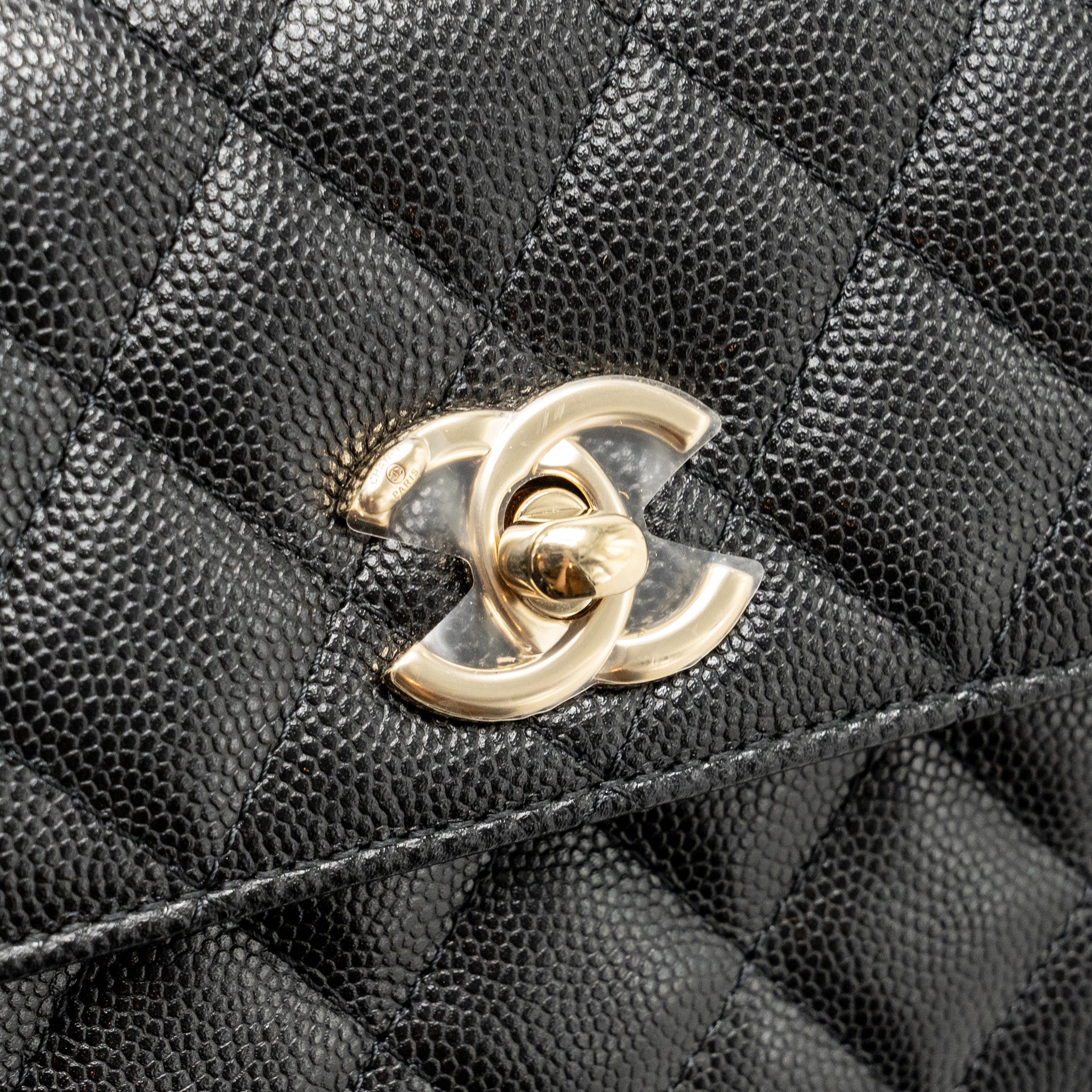 CHANEL COCO HANDLE CLUTCH WITH CHAIN CAVIAR BLACK LGHW (MICROCHIP)
