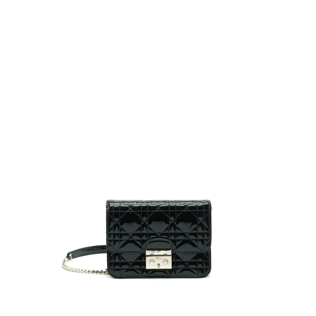 DIOR MINI MISS DIOR FLAP BAG PATENT BLACK SHW