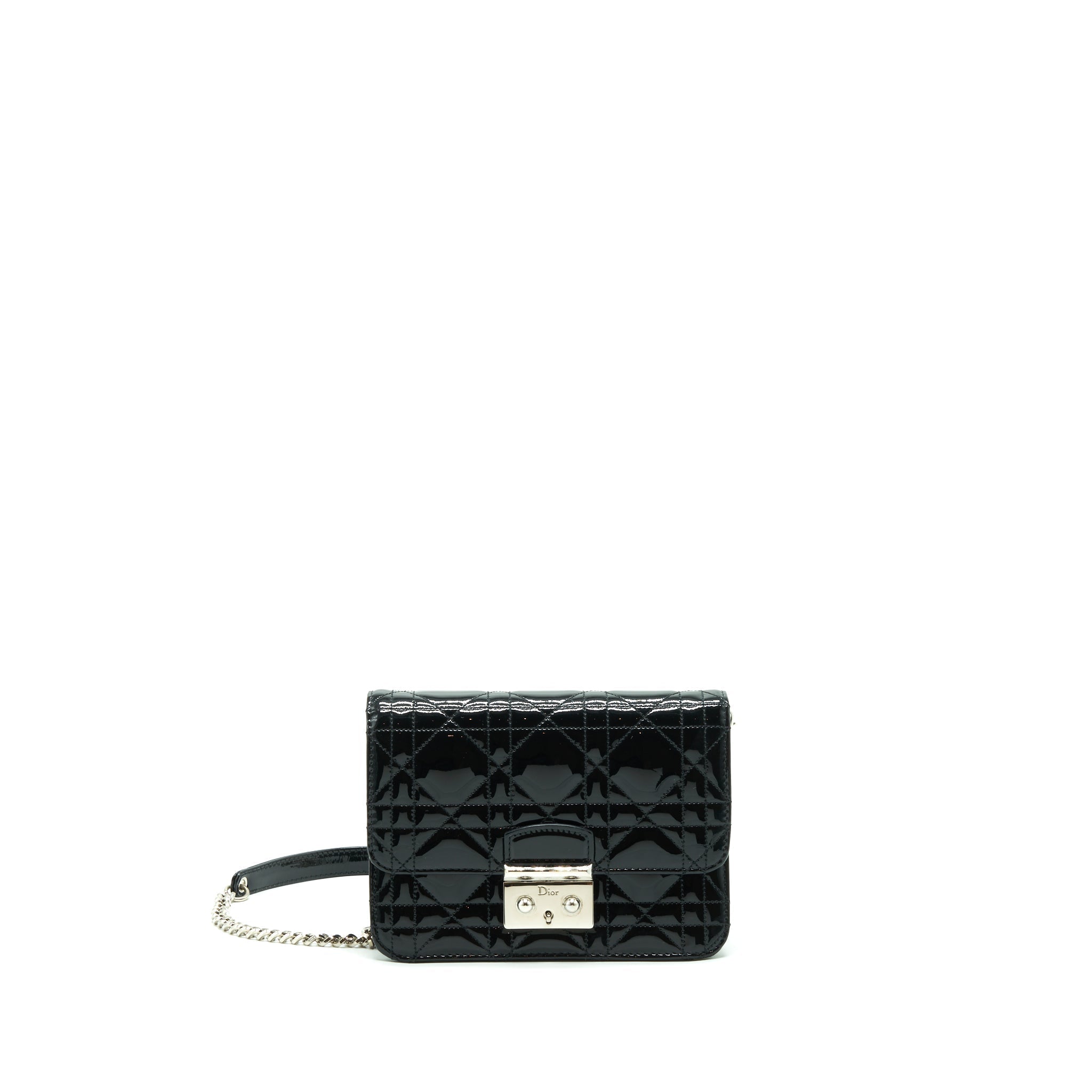 DIOR MINI MISS DIOR FLAP BAG PATENT BLACK SHW