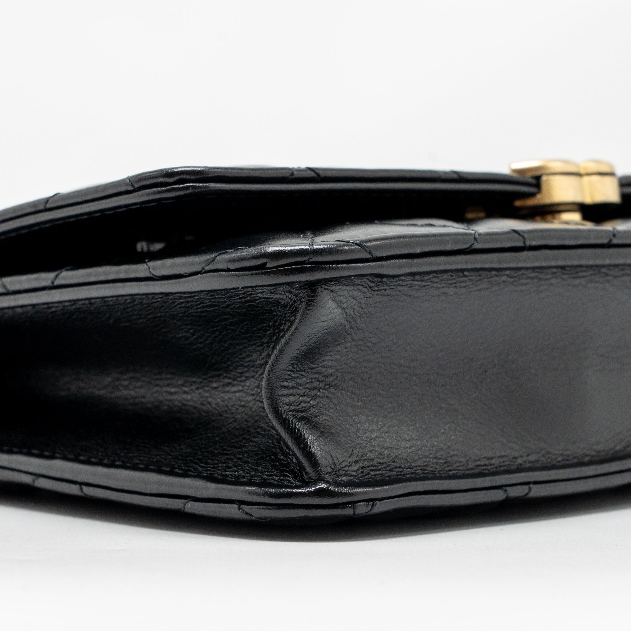 CHANEL GOLD CRUSH WALLET ON CHAIN CALFSKIN BLACK GHW (MICROCHIP)
