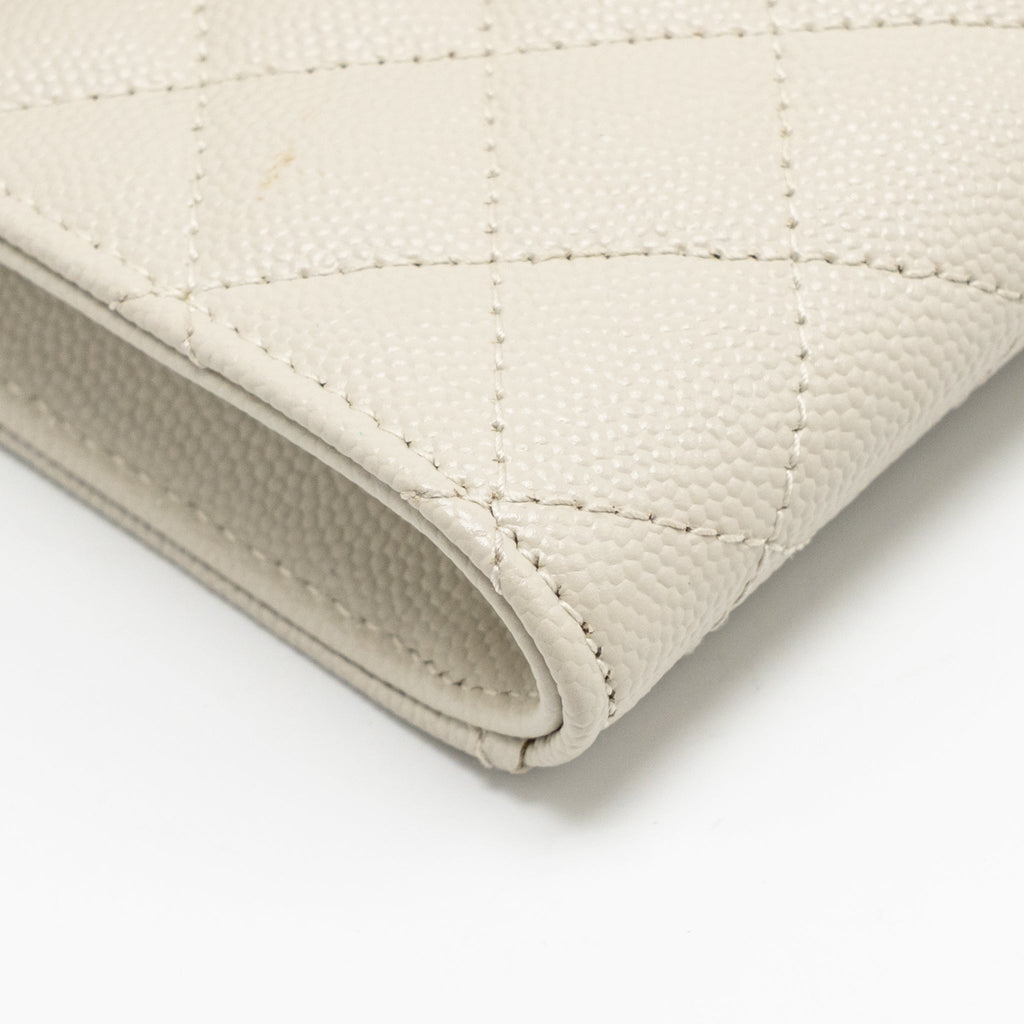SAINT LAURENT ENVELOPE FLAP POUCH GRAINED CALFSKIN BLANC VINTAGE GHW