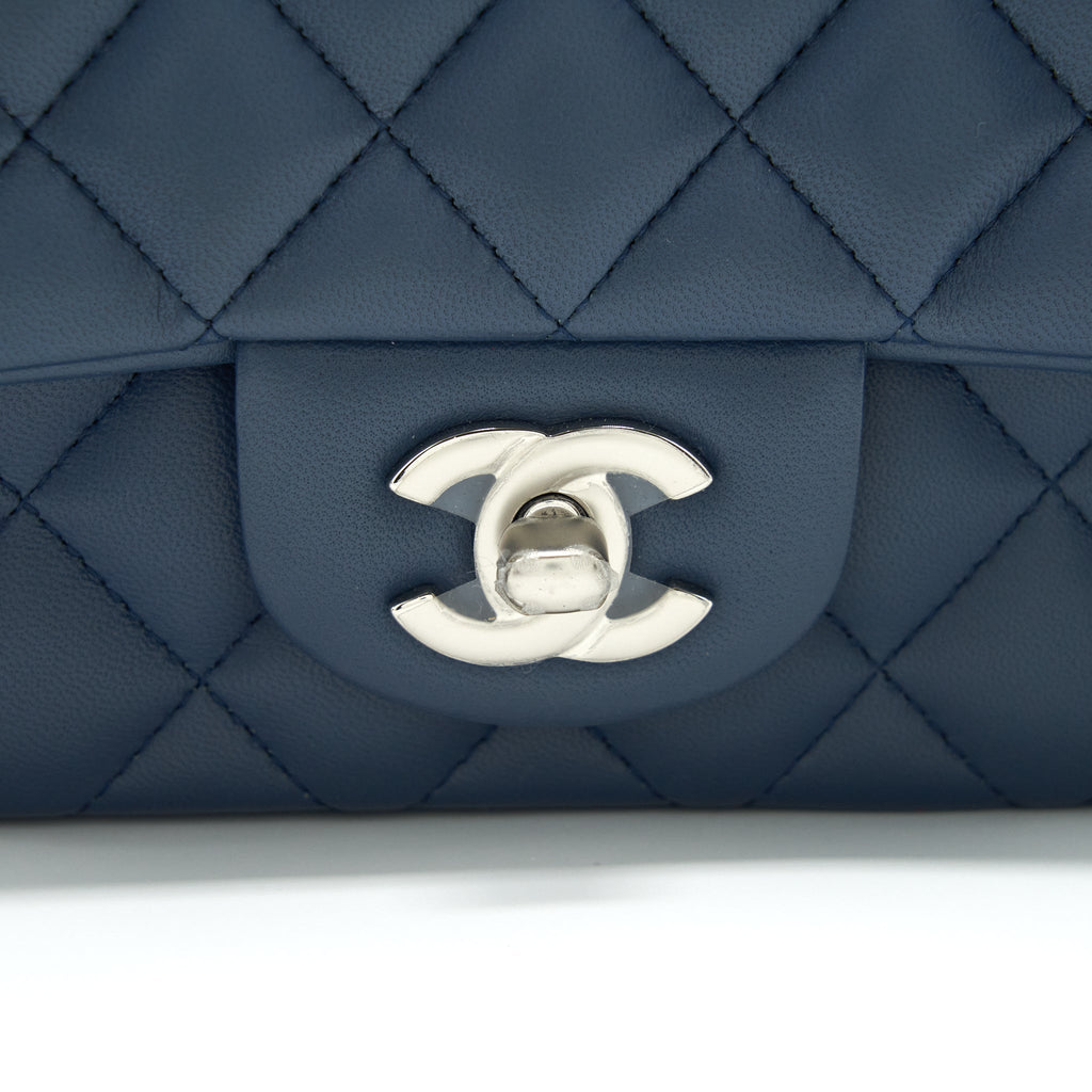 CHANEL MINI RECTANGULAR FLAP BAG LAMBSKIN BLUE SHW