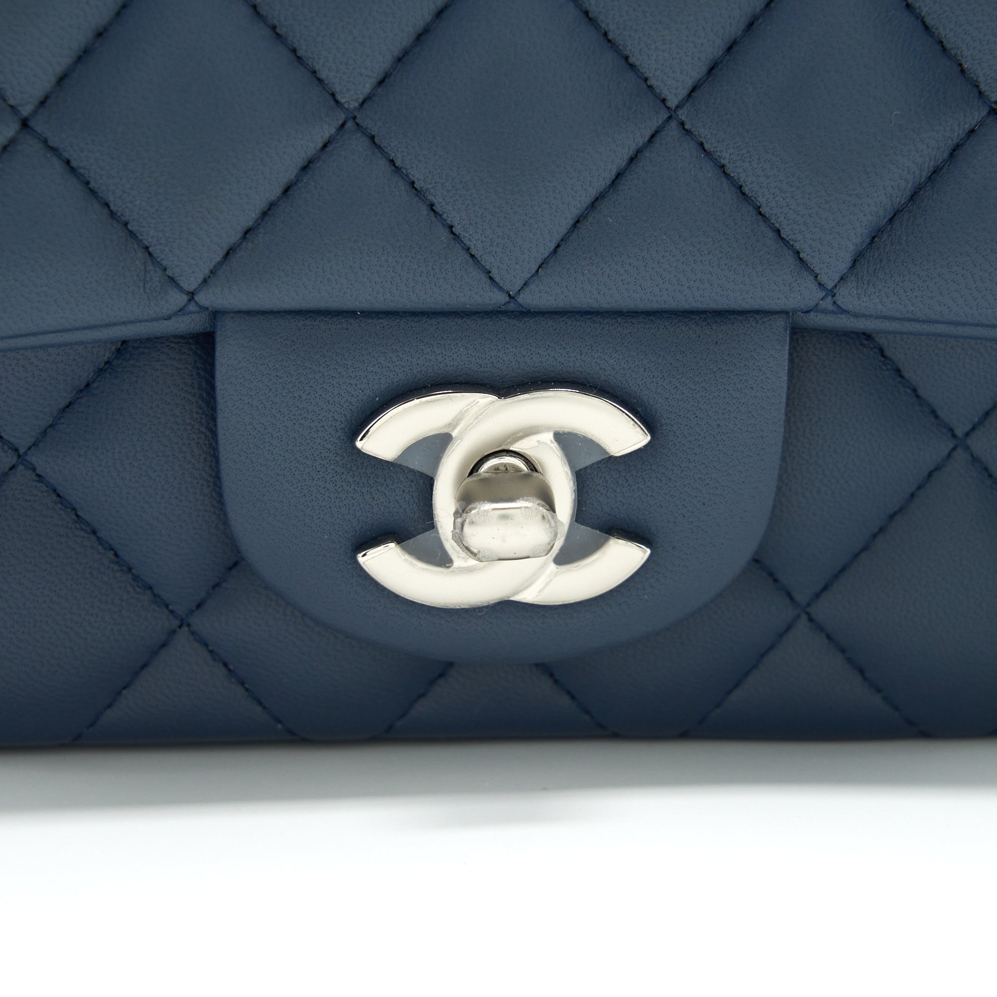CHANEL MINI RECTANGULAR FLAP BAG LAMBSKIN BLUE SHW