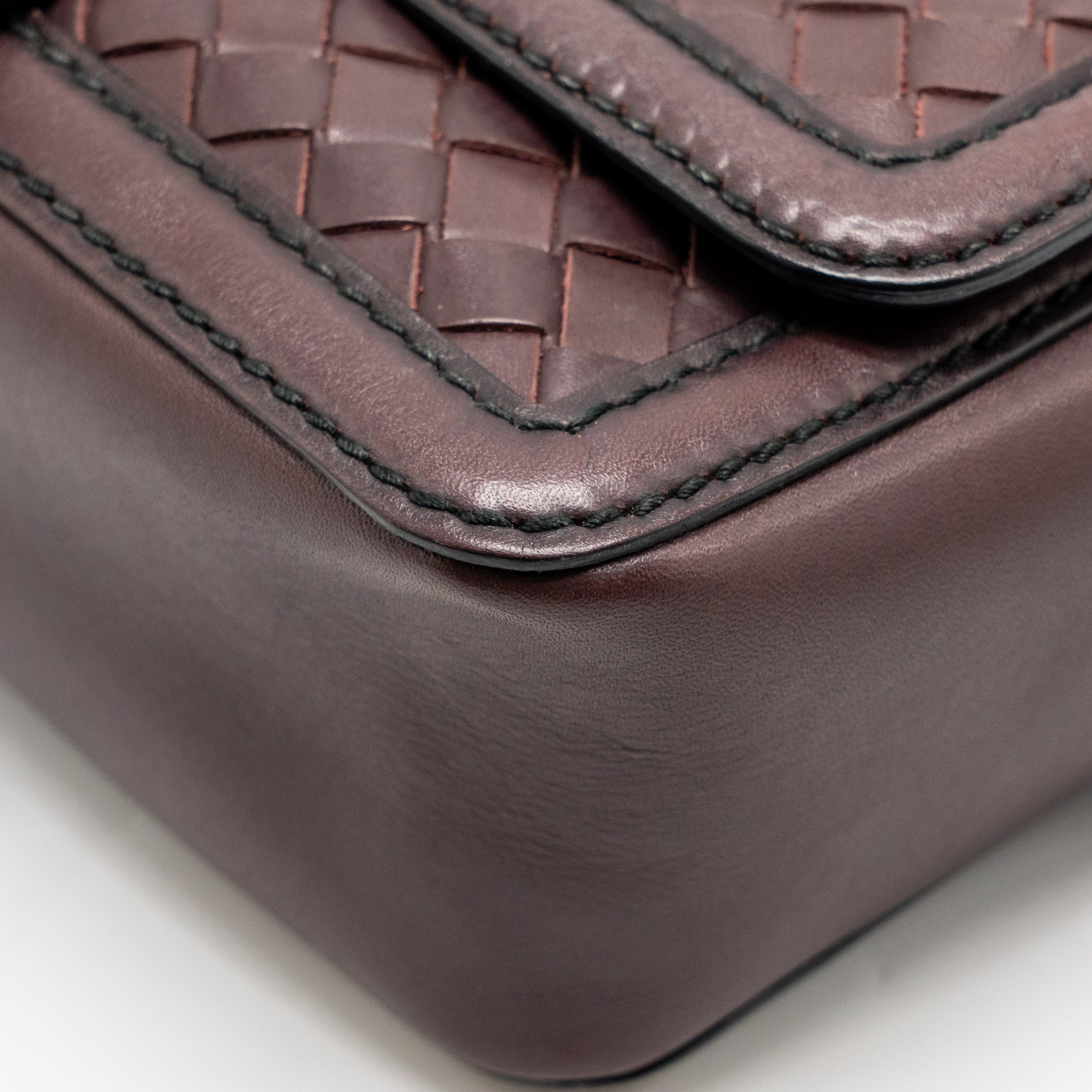 BOTTEGA VENETA MINI INTRECCIATO FLAP BAG LEATHER DARK BROWN WITH BLACK HARDWARE