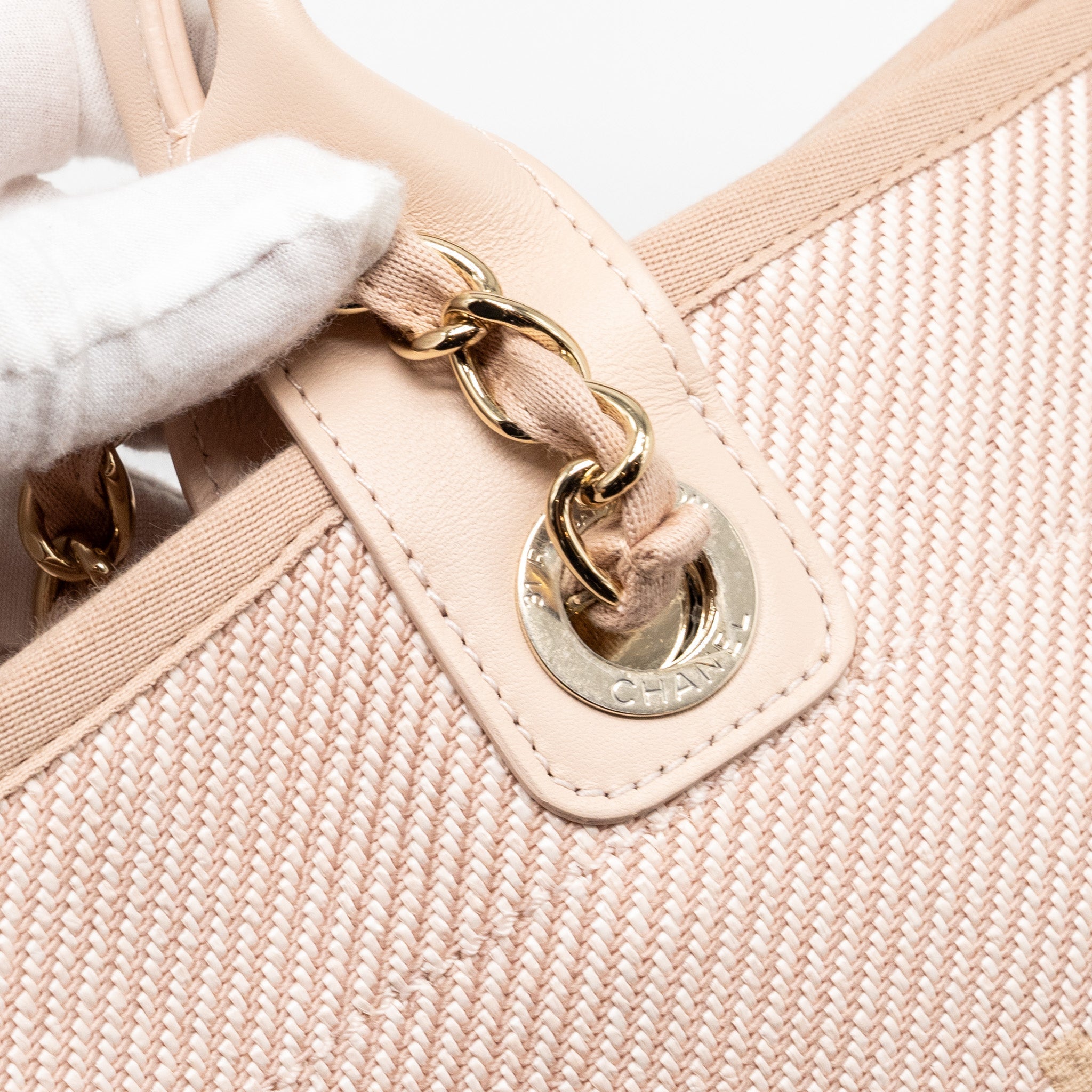 CHANEL DEAUVILLE TOTE BAG CANVAS LIGHT PINK LGHW