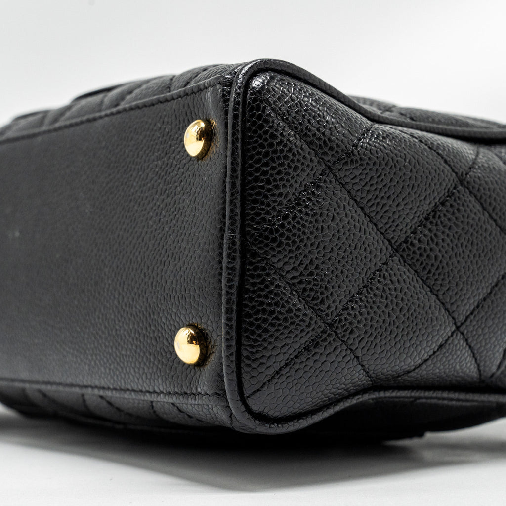 CHANEL VINTAGE QUILTED CC LOGO BOWLING BAG CAVIAR BLACK GHW