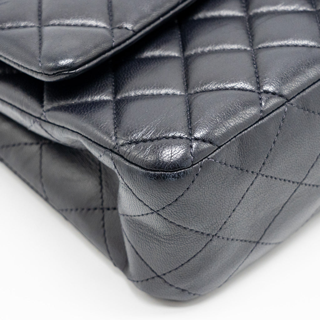 CHANEL MEDIUM CLASSIC DOUBLE FLAP BAG LAMBSKIN DARK BLUE SHW