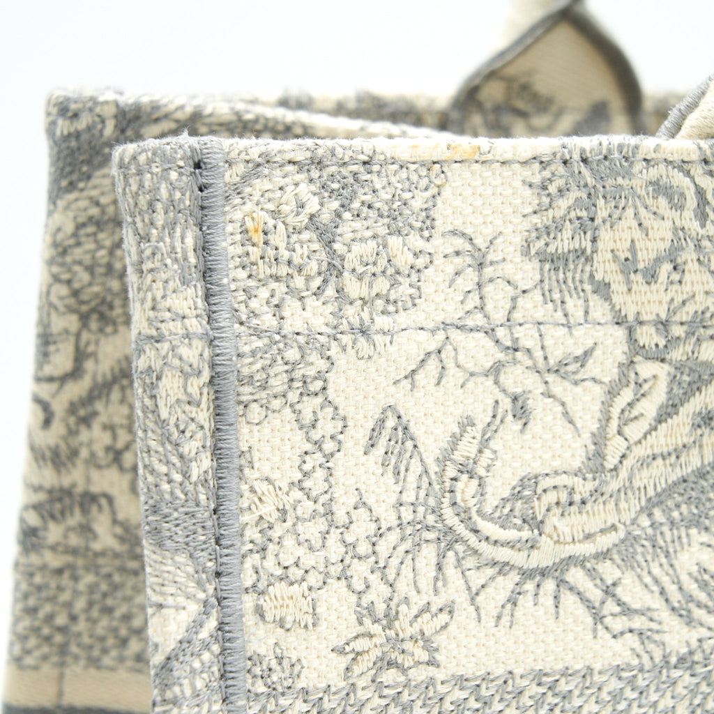 DIOR SMALL BOOK TOTE TOILE DE JOUY EMBROIDERY GREY