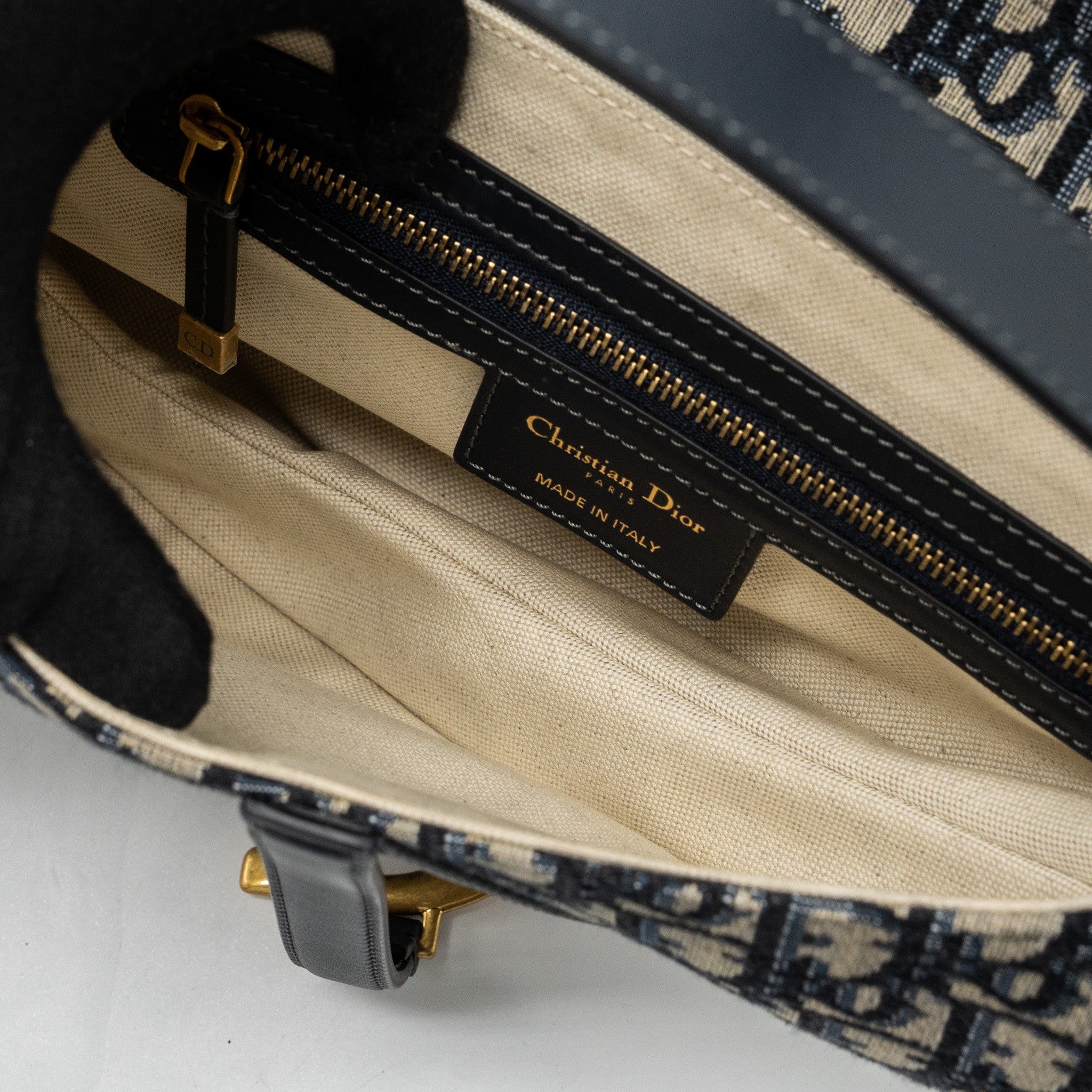 DIOR MEDIUM SADDLE BAG BLUE OBLIQUE JACQUARD CANVAS GHW