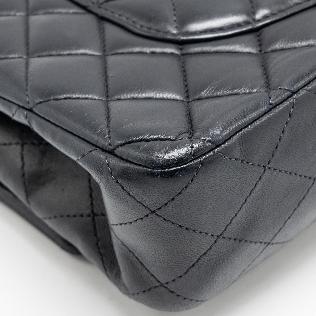 CHANEL MEDIUM CLASSIC DOUBLE FLAP BAG LAMBSKIN DARK BLUE SHW