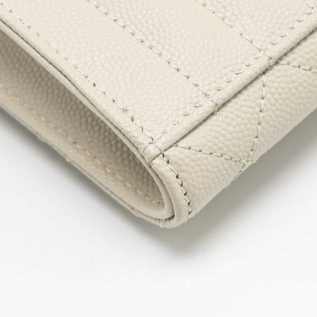 SAINT LAURENT ENVELOPE FLAP POUCH GRAINED CALFSKIN BLANC VINTAGE GHW
