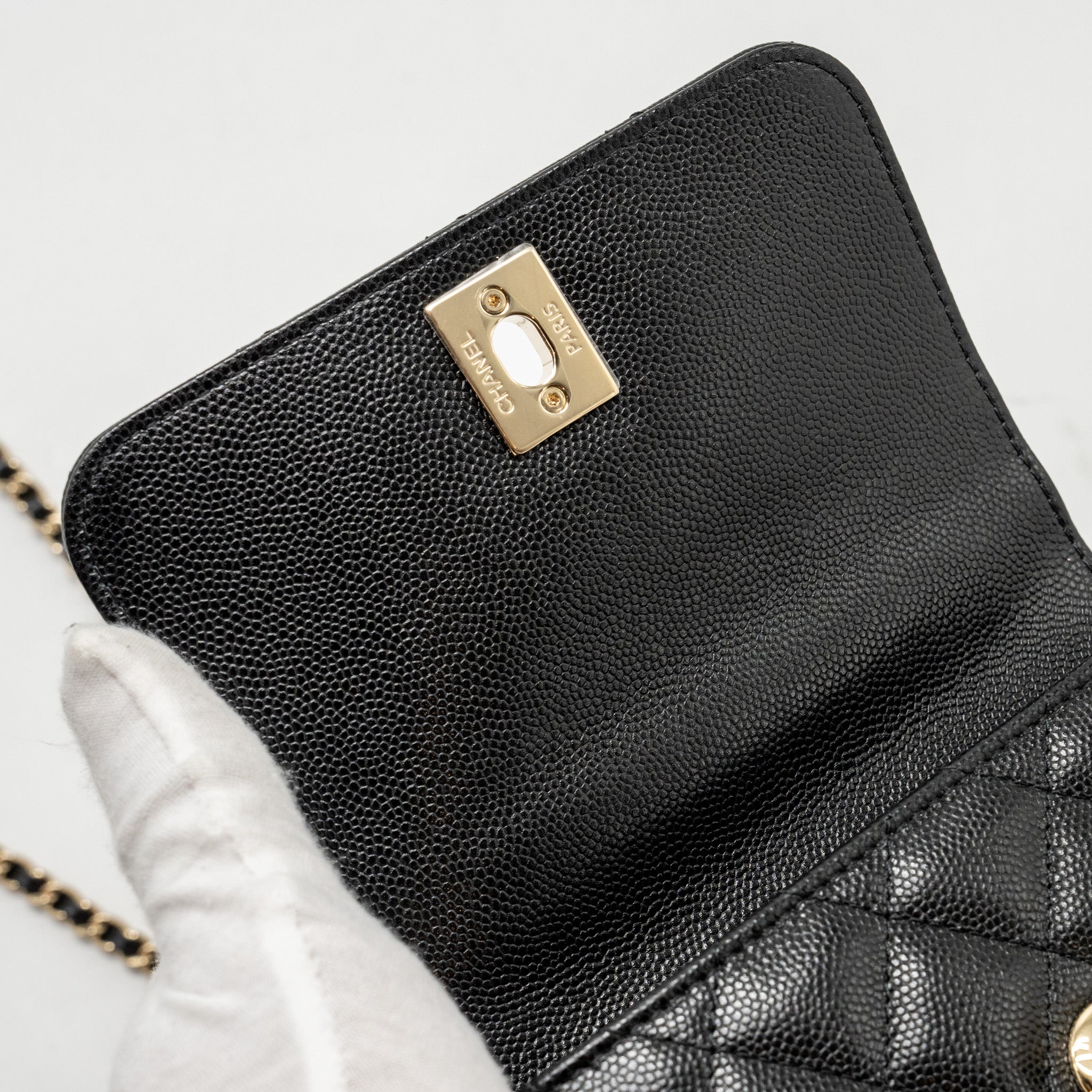 CHANEL COCO HANDLE CLUTCH WITH CHAIN CAVIAR BLACK LGHW (MICROCHIP)