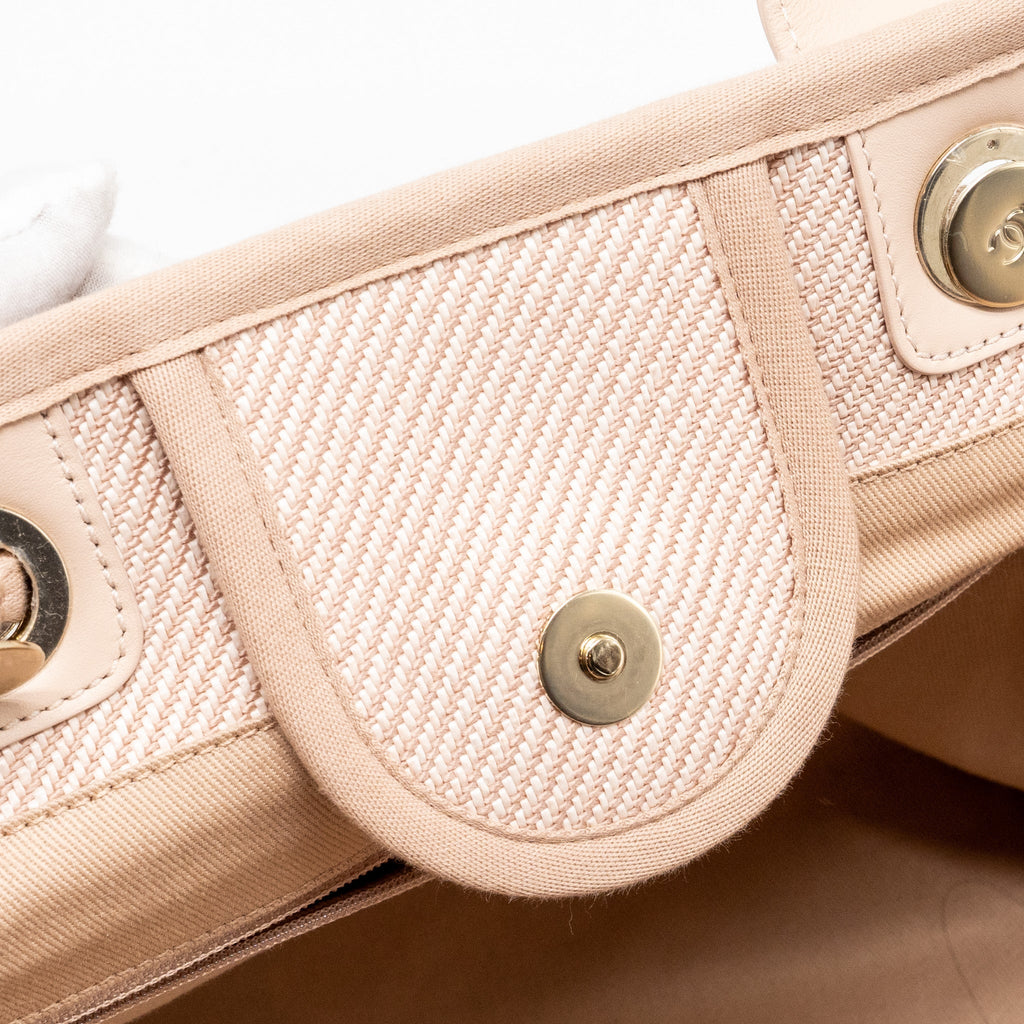 CHANEL DEAUVILLE TOTE BAG CANVAS LIGHT PINK LGHW