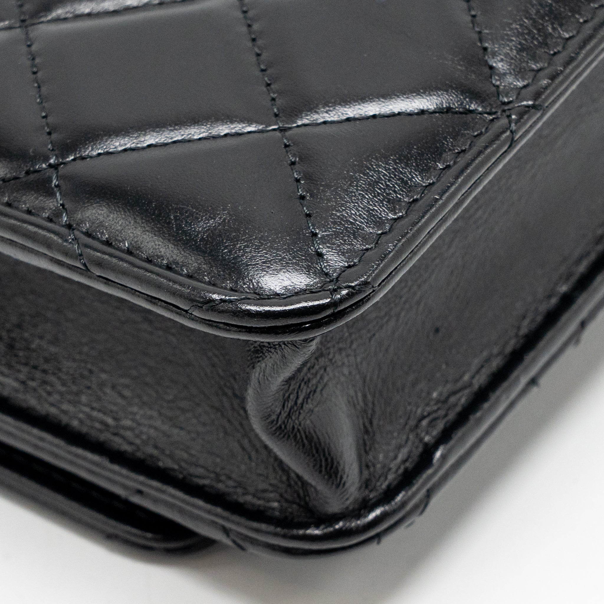 CHANEL GOLD CRUSH WALLET ON CHAIN CALFSKIN BLACK GHW (MICROCHIP)