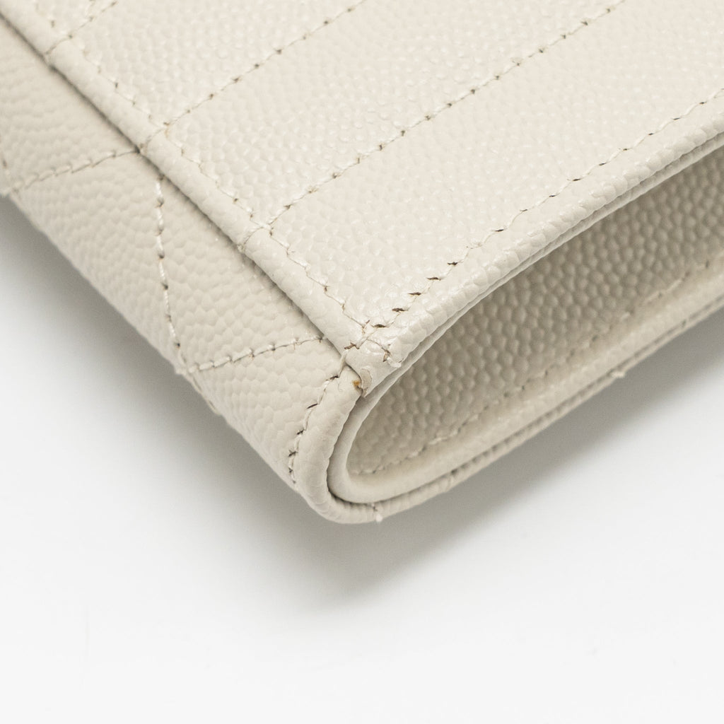 SAINT LAURENT ENVELOPE FLAP POUCH GRAINED CALFSKIN BLANC VINTAGE GHW