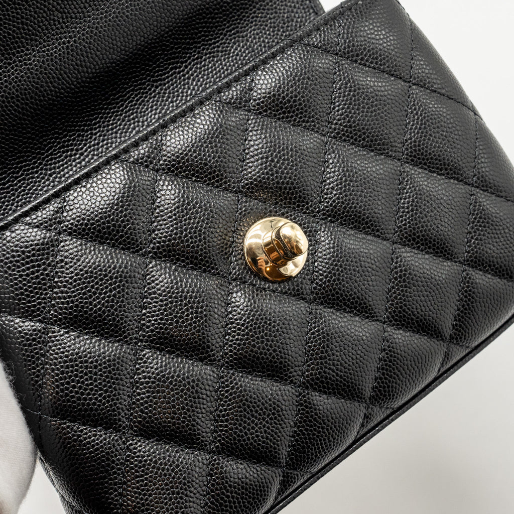 CHANEL COCO HANDLE CLUTCH WITH CHAIN CAVIAR BLACK LGHW (MICROCHIP)