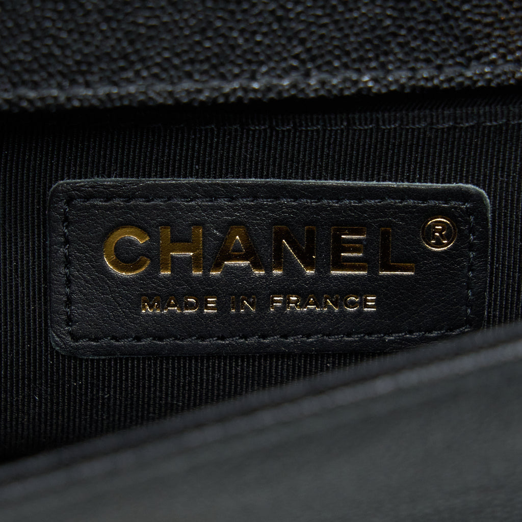 CHANEL SMALL BOY BAG CHEVRON CAVIAR BLACK LGHW
