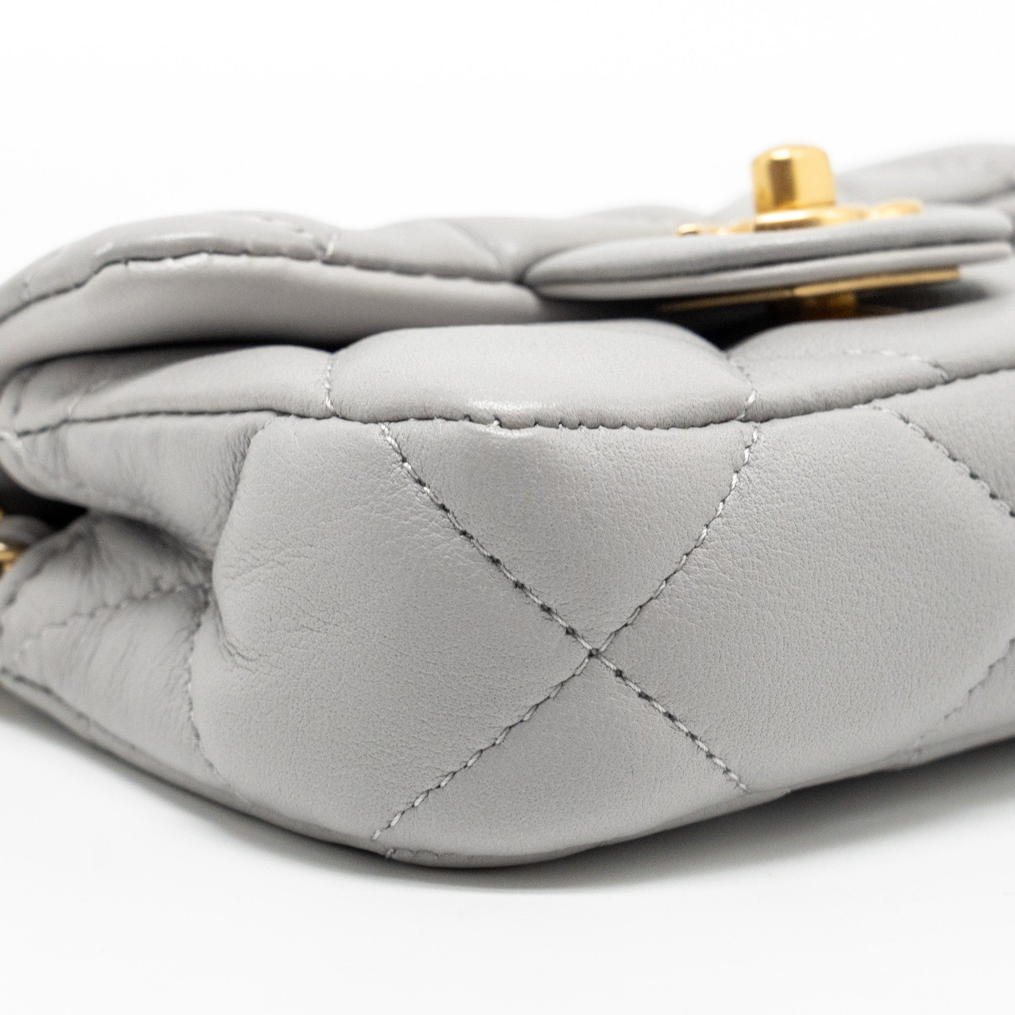 CHANEL MINI QUILTED FLAP CARD HOLDER WITH CHAIN LAMBSKIN GREY GHW