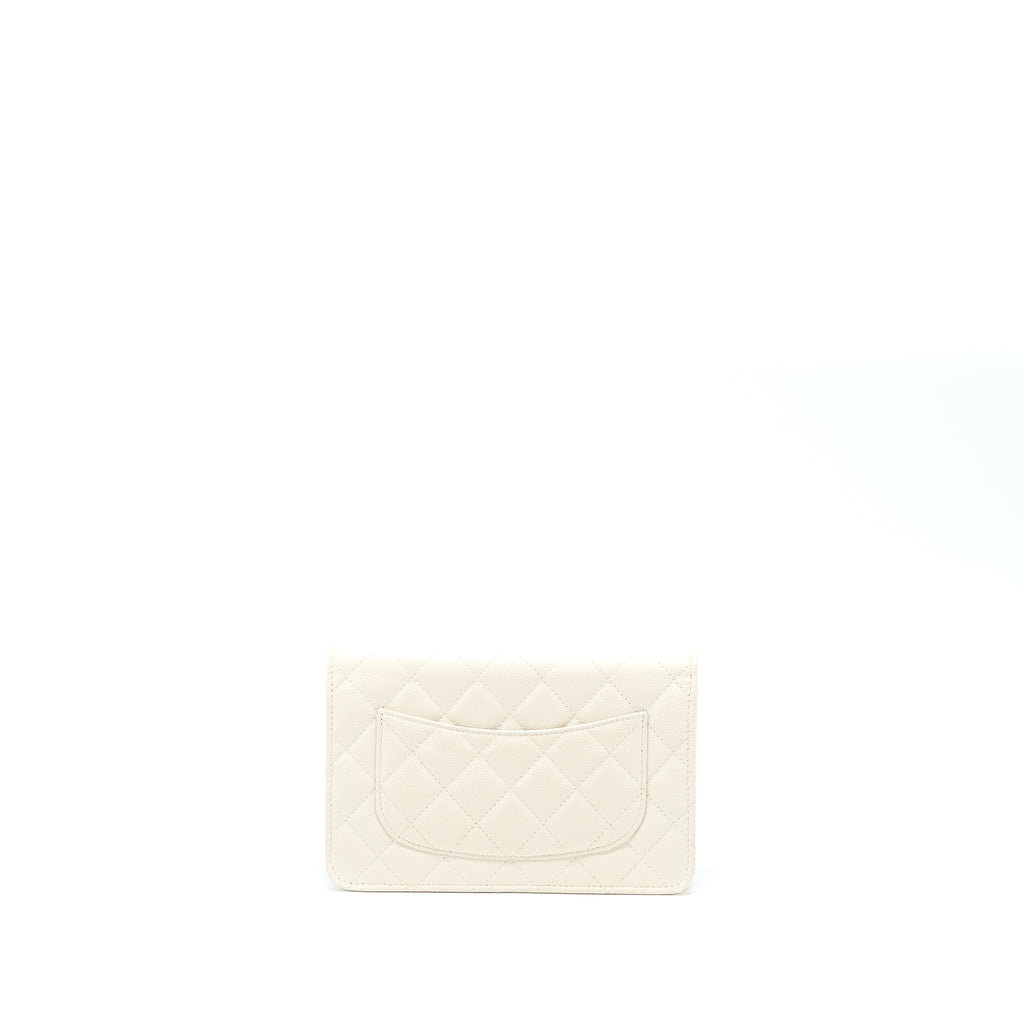 CHANEL CLASSIC WALLET ON CHAIN CAVIAR WHITE LGHW (MICROCHIP)