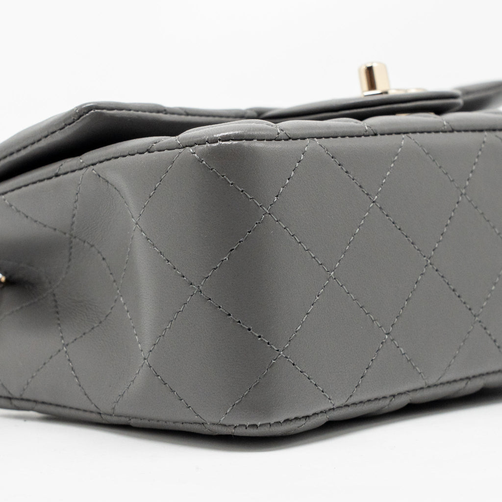 CHANEL MINI RECTANGULAR FLAP BAG LAMBSKIN GREY LGHW (MICROCHIP)