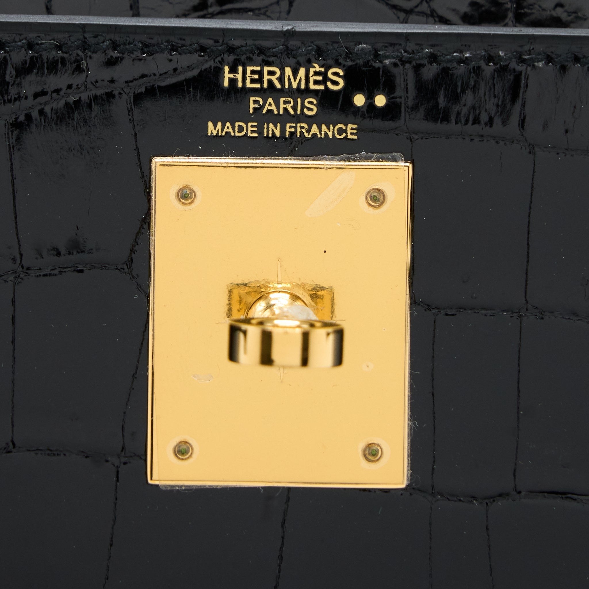 HERMES KELLY 28 SELLIER SHINY NILOTICUS CROCODILE BLACK GHW