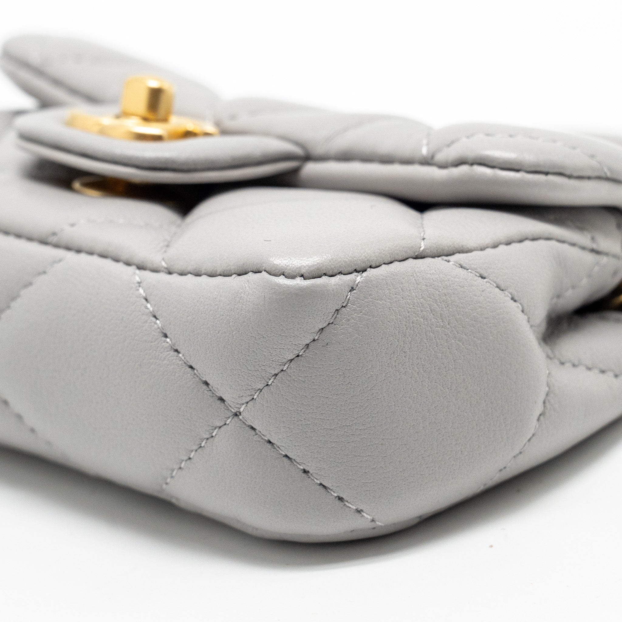 CHANEL MINI QUILTED FLAP CARD HOLDER WITH CHAIN LAMBSKIN GREY GHW