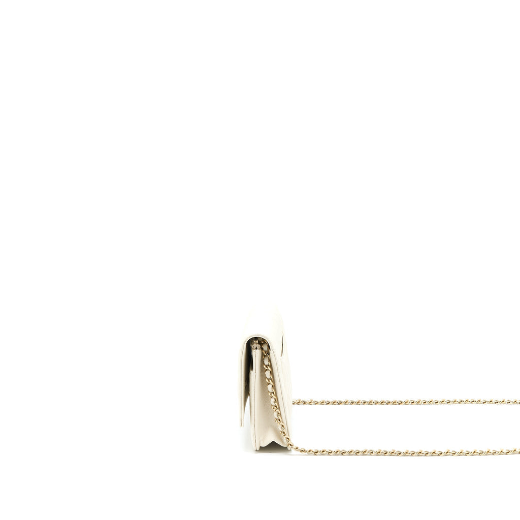 CHANEL CLASSIC WALLET ON CHAIN CAVIAR WHITE LGHW (MICROCHIP)