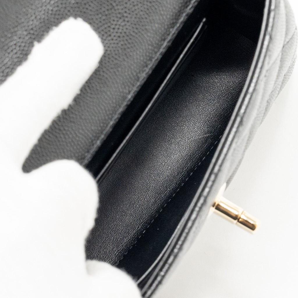 CHANEL COCO HANDLE CLUTCH WITH CHAIN CAVIAR BLACK LGHW (MICROCHIP)