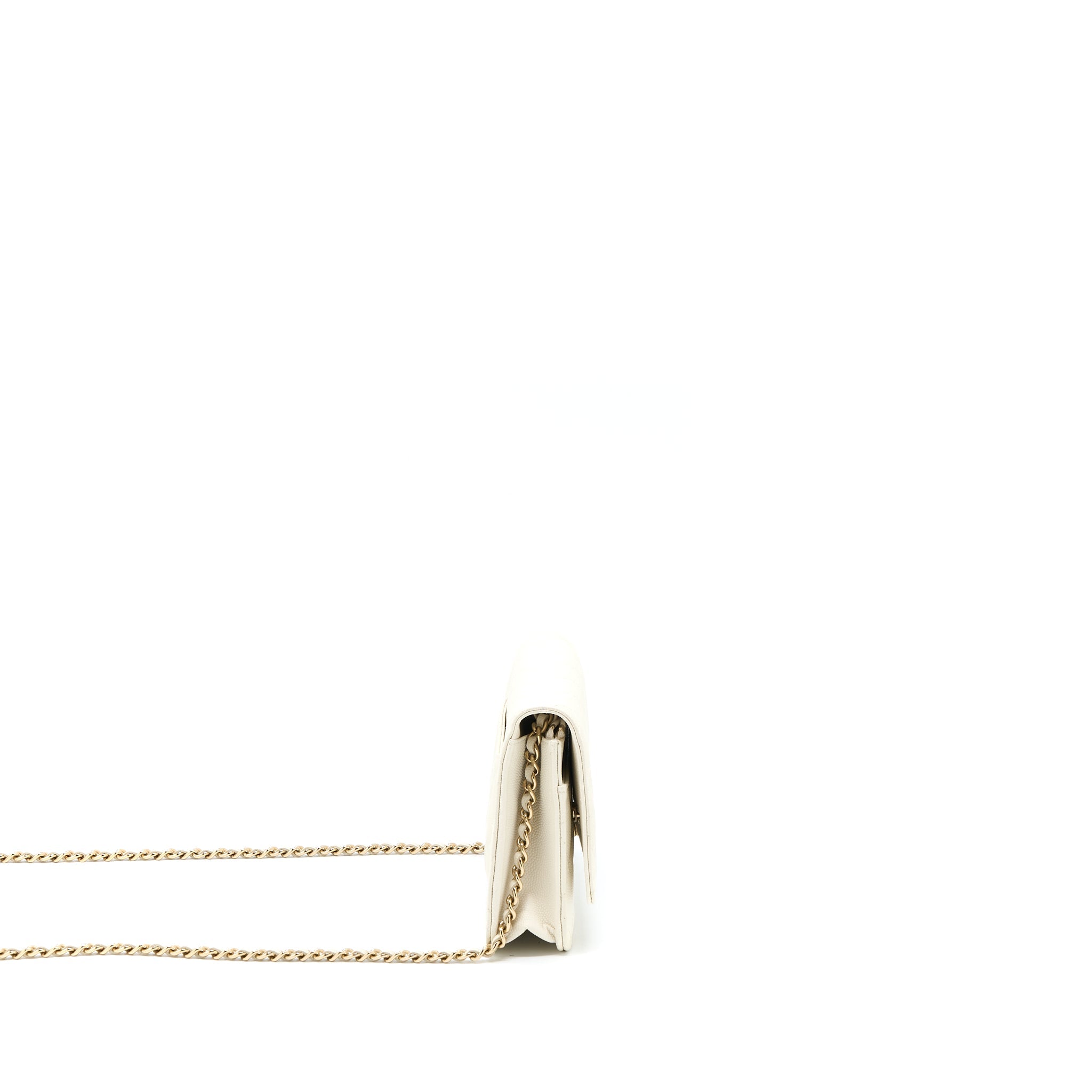 CHANEL CLASSIC WALLET ON CHAIN CAVIAR WHITE LGHW (MICROCHIP)