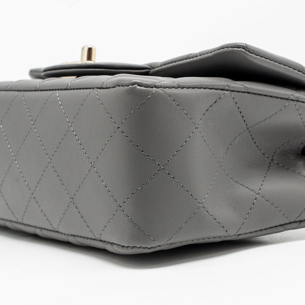 CHANEL MINI RECTANGULAR FLAP BAG LAMBSKIN GREY LGHW (MICROCHIP)