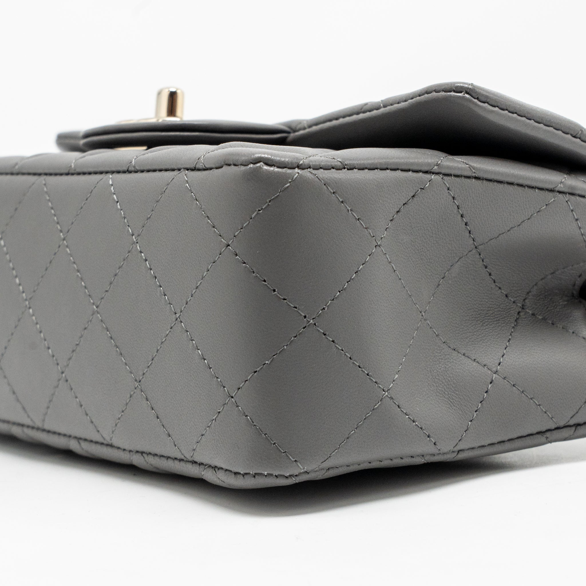 CHANEL MINI RECTANGULAR FLAP BAG LAMBSKIN GREY LGHW (MICROCHIP)