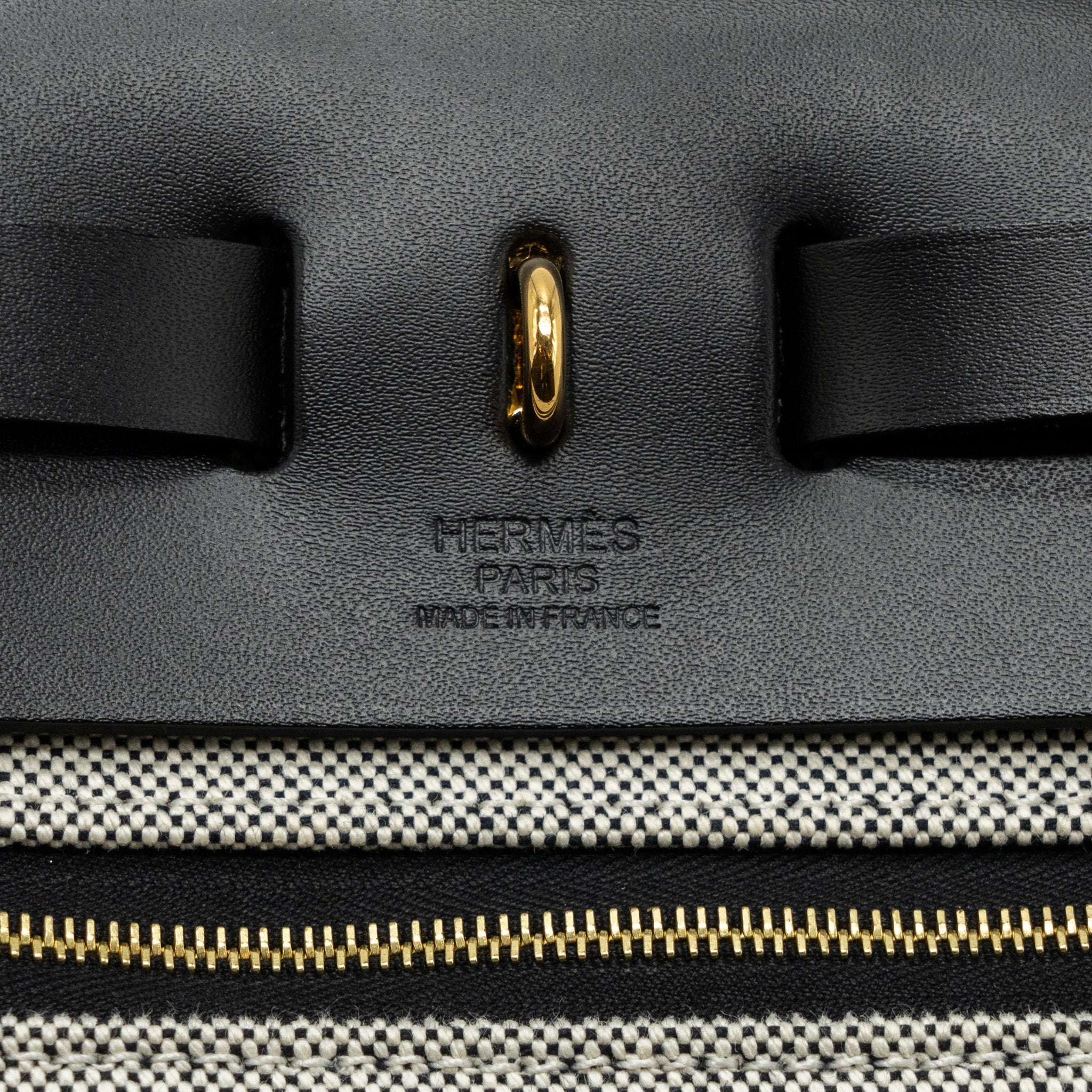 HERMES HERBAG 31 ZIP BAG TOILE H PLUME CANVAS / HUNTER LEATHER BLACK / ECRU GHW
