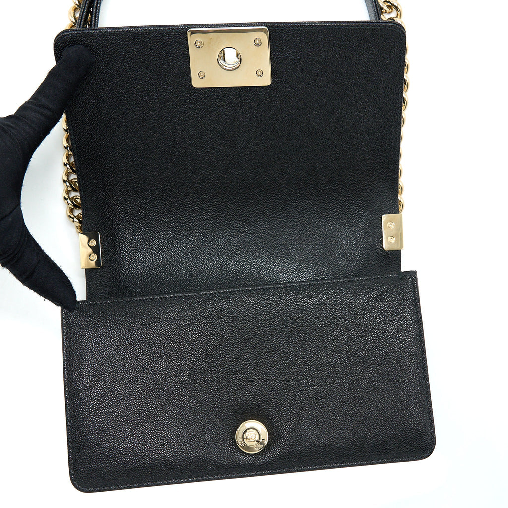 CHANEL SMALL BOY BAG CHEVRON CAVIAR BLACK LGHW