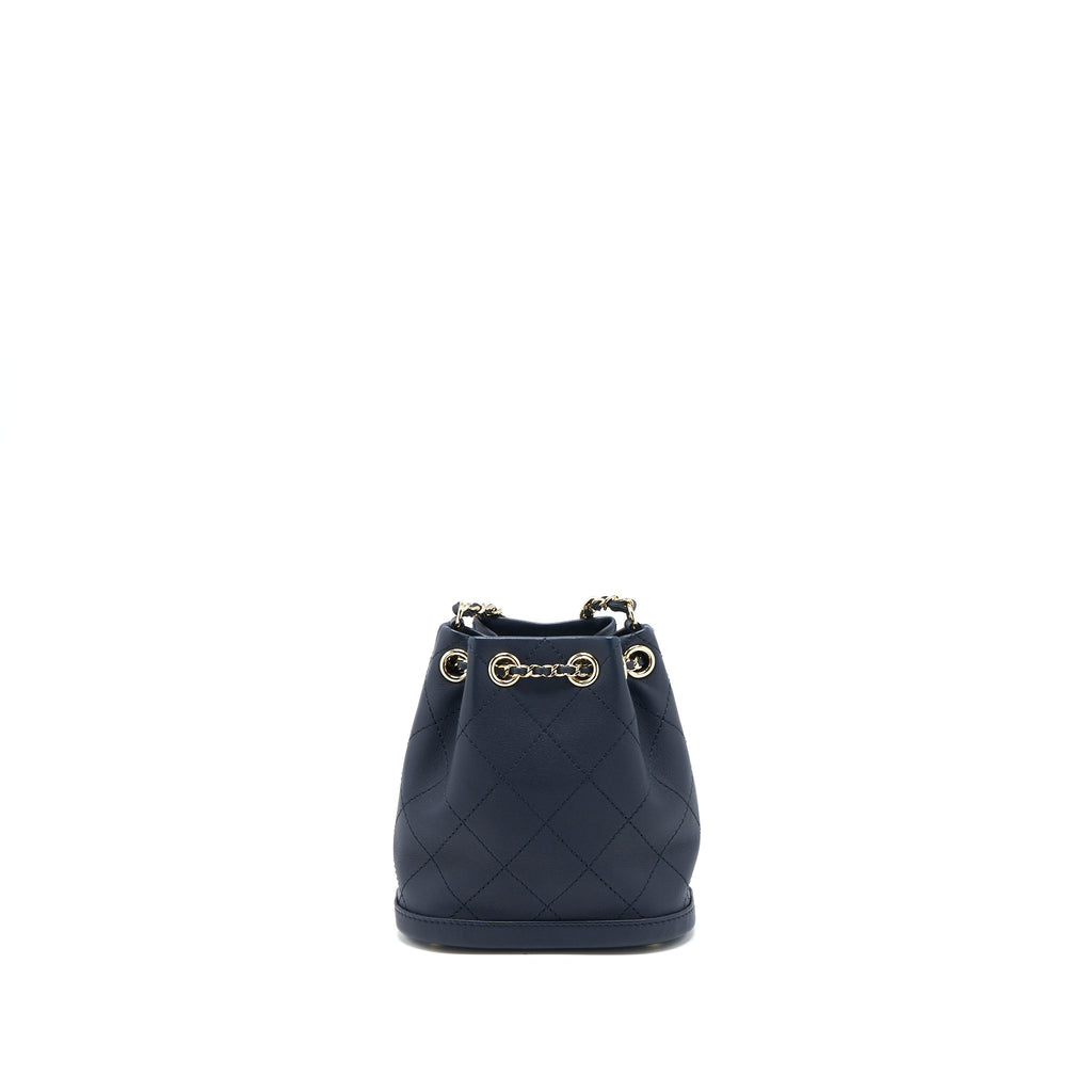 CHANEL MINI DRAWSTRING BUCKET BAG LAMBSKIN NAVY GHW