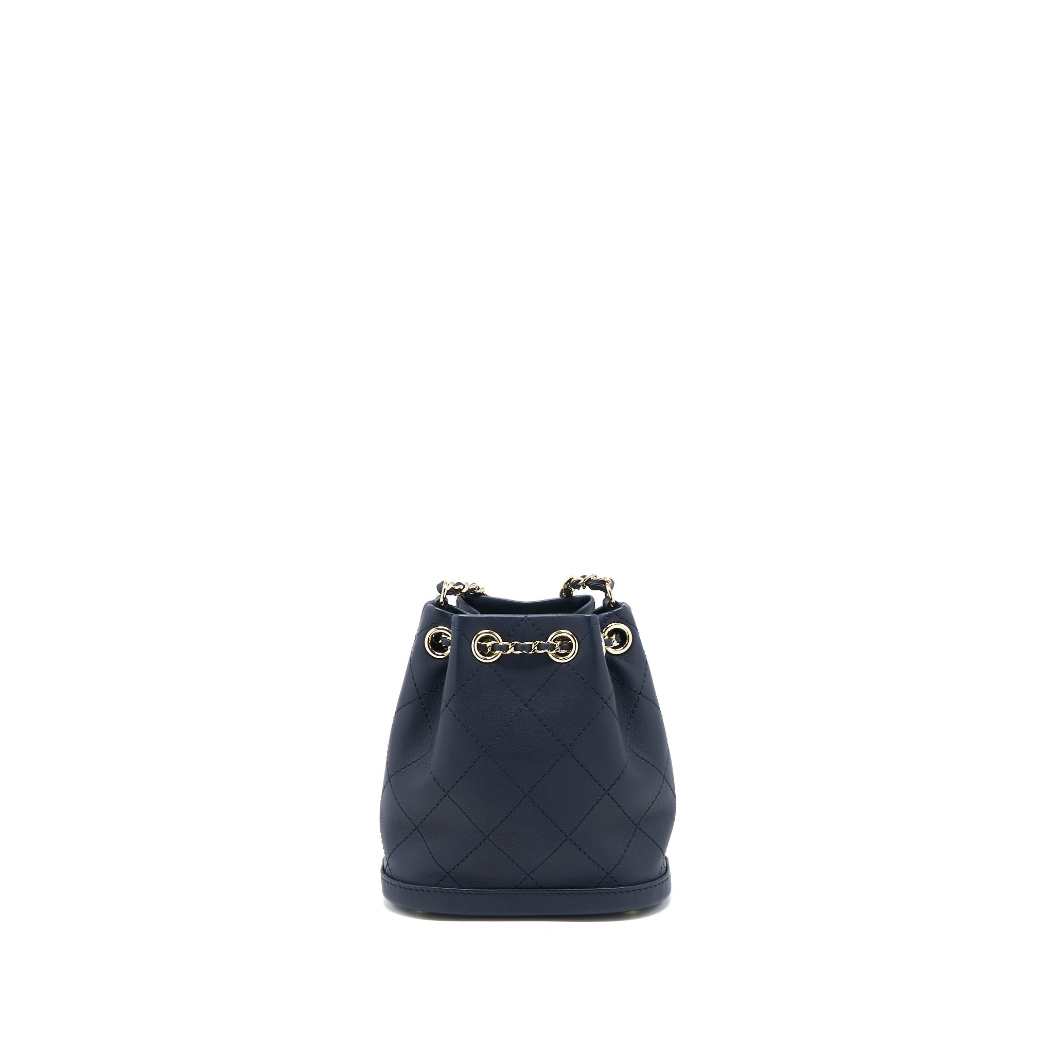 CHANEL MINI DRAWSTRING BUCKET BAG LAMBSKIN NAVY GHW