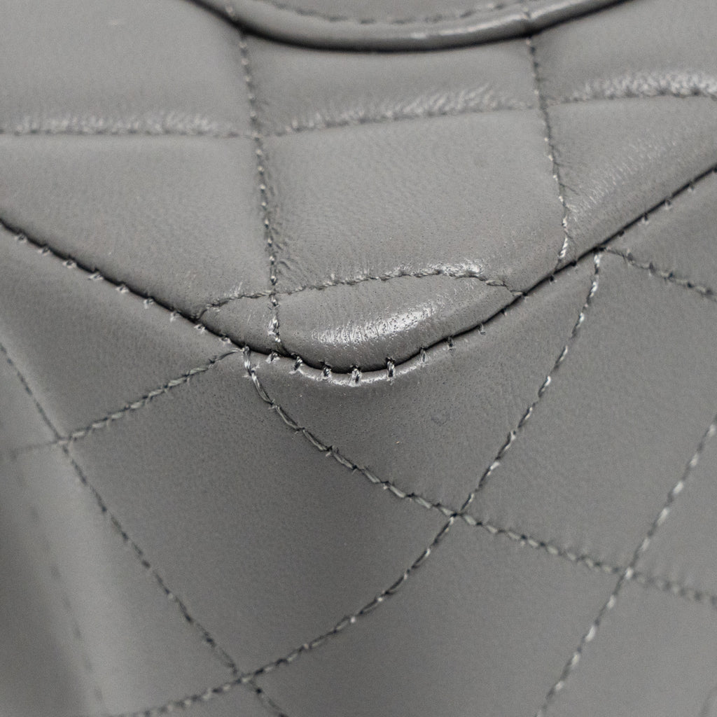 CHANEL MINI RECTANGULAR FLAP BAG LAMBSKIN GREY LGHW (MICROCHIP)