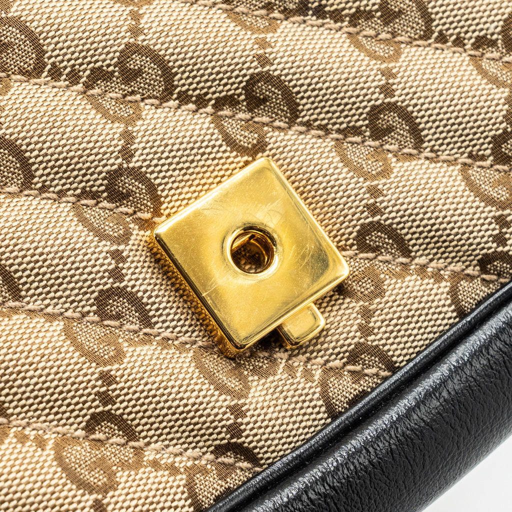 GUCCI MINI GG MARMONT BAG GG CANVAS / LEATHER BEIGE/ BLACK GHW