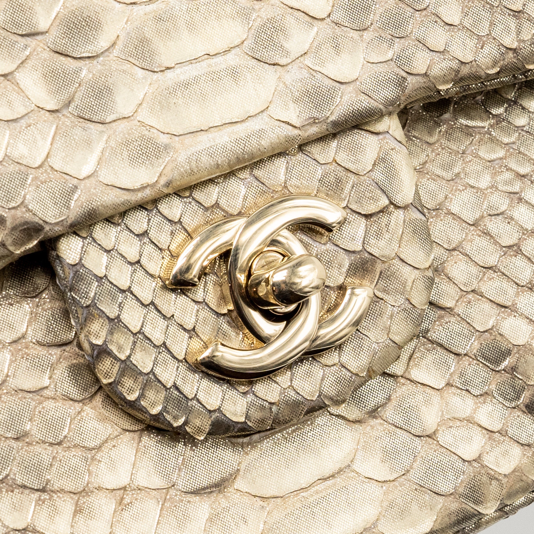 CHANEL MEDIUM CLASSIC DOUBLE FLAP BAG PYTHON GOLD GHW
